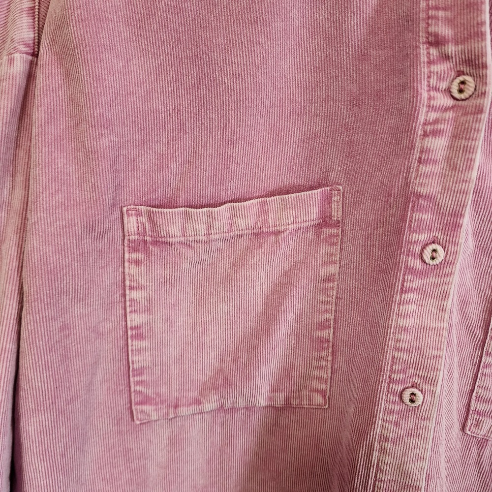 H&M Divided Womens Pink Corduroy Oversized Button Down/ front pock Shirt Large L - Picture 3 of 10